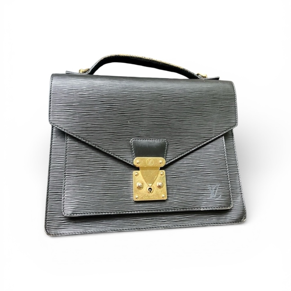 Authentic Louis Vuitton Monceau handbag black gold